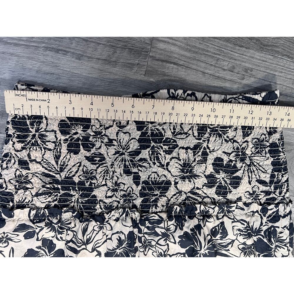 American Eagle Boho Floral Smocked Tiered Maxi Skirt Women M Black Cream - Picture 5 of 7